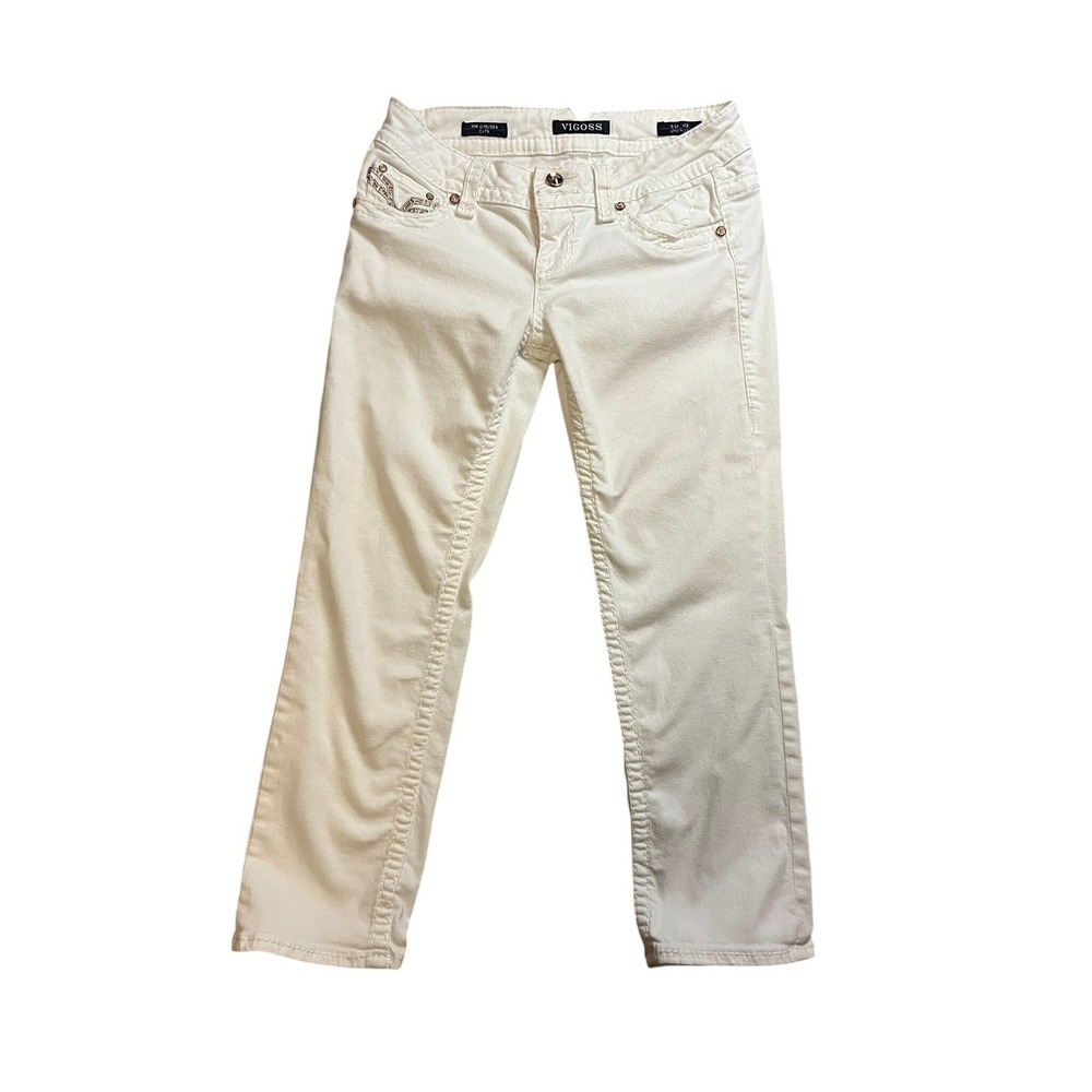 Vigoss The Chelsea Capri Jeans White Sequin Embroidered Pockets Size 1/2 23 Inse